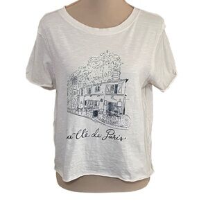 Anthropologie Maeve x Laura Cruse Paris Cafe Graphic Tee Size S Cropped Raw Hem
